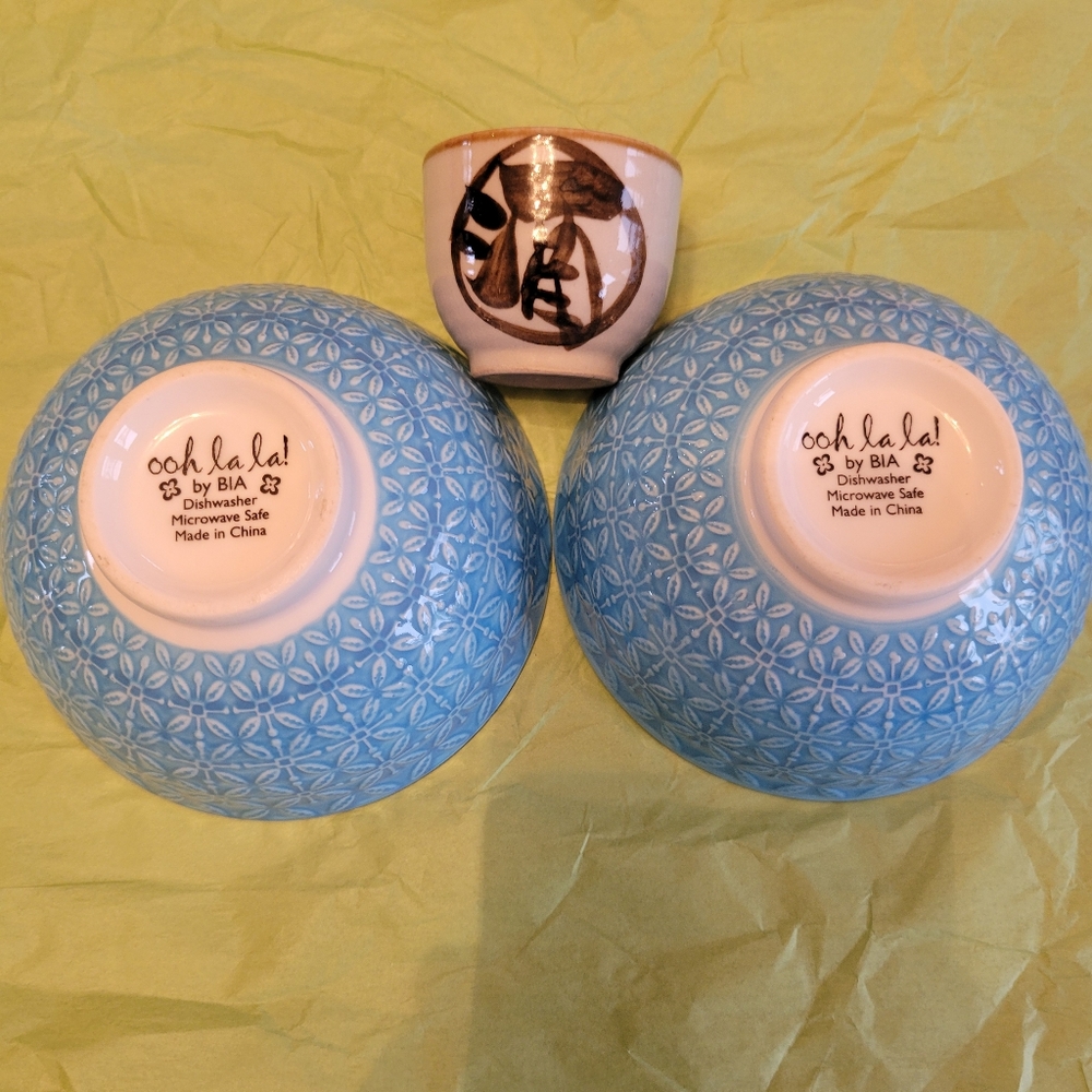 BIA Rice Ramen Cereal Soup Ice Cream Bowls ~ Blue & Orange ~ Pretty! ~ Like New! - Picture 10 of 16